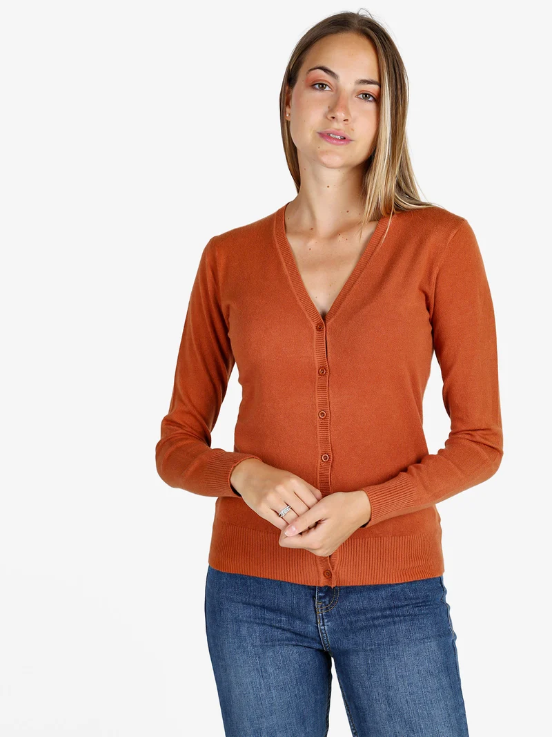 Cardigan donna in maglia con bottoni - arancione