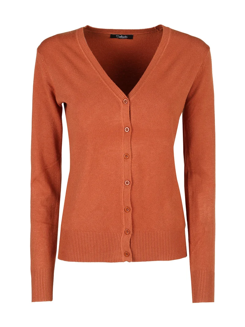 Cardigan donna in maglia con bottoni - arancione