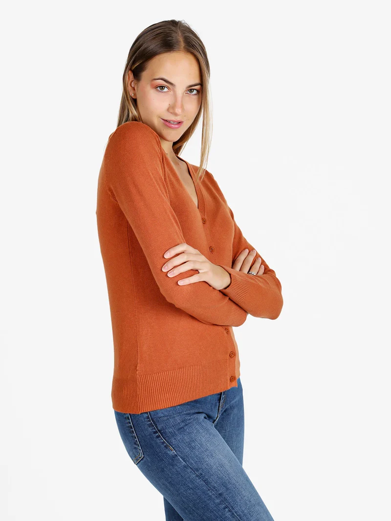 Cardigan donna in maglia con bottoni - arancione
