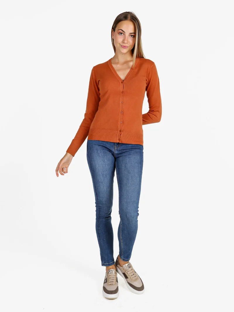 Cardigan donna in maglia con bottoni - arancione