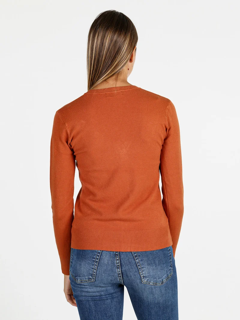 Cardigan donna in maglia con bottoni - arancione