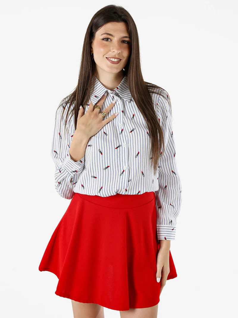 Camicia donna rigata a maniche lughe - multicolore
