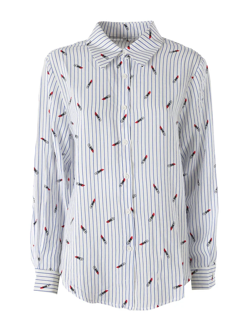 Camicia donna rigata a maniche lughe - multicolore