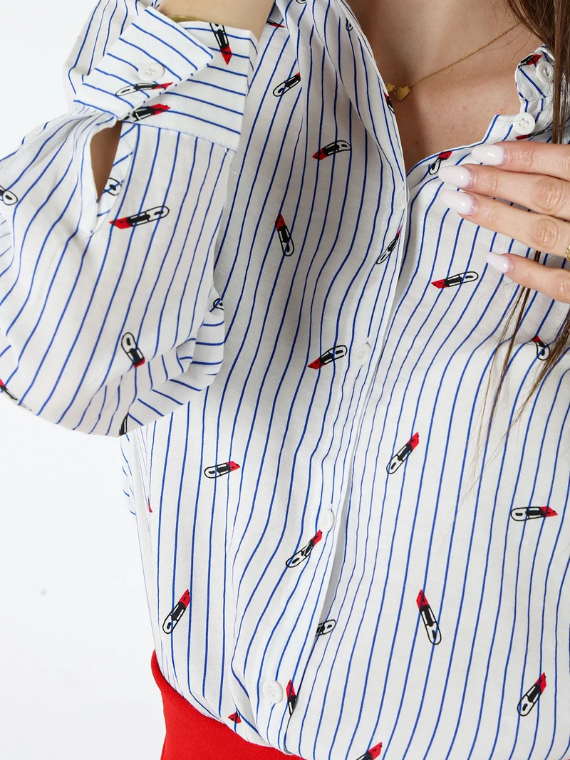 Camicia donna rigata a maniche lughe - multicolore