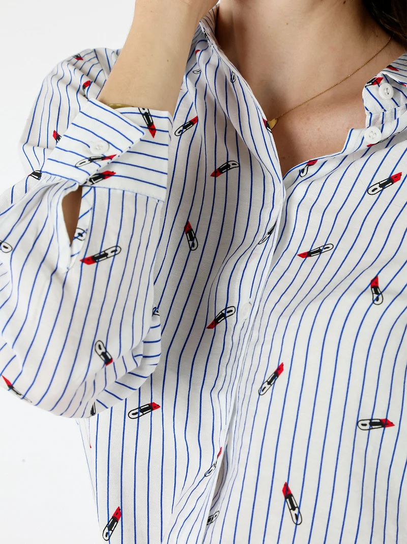 Camicia donna rigata a maniche lughe - multicolore