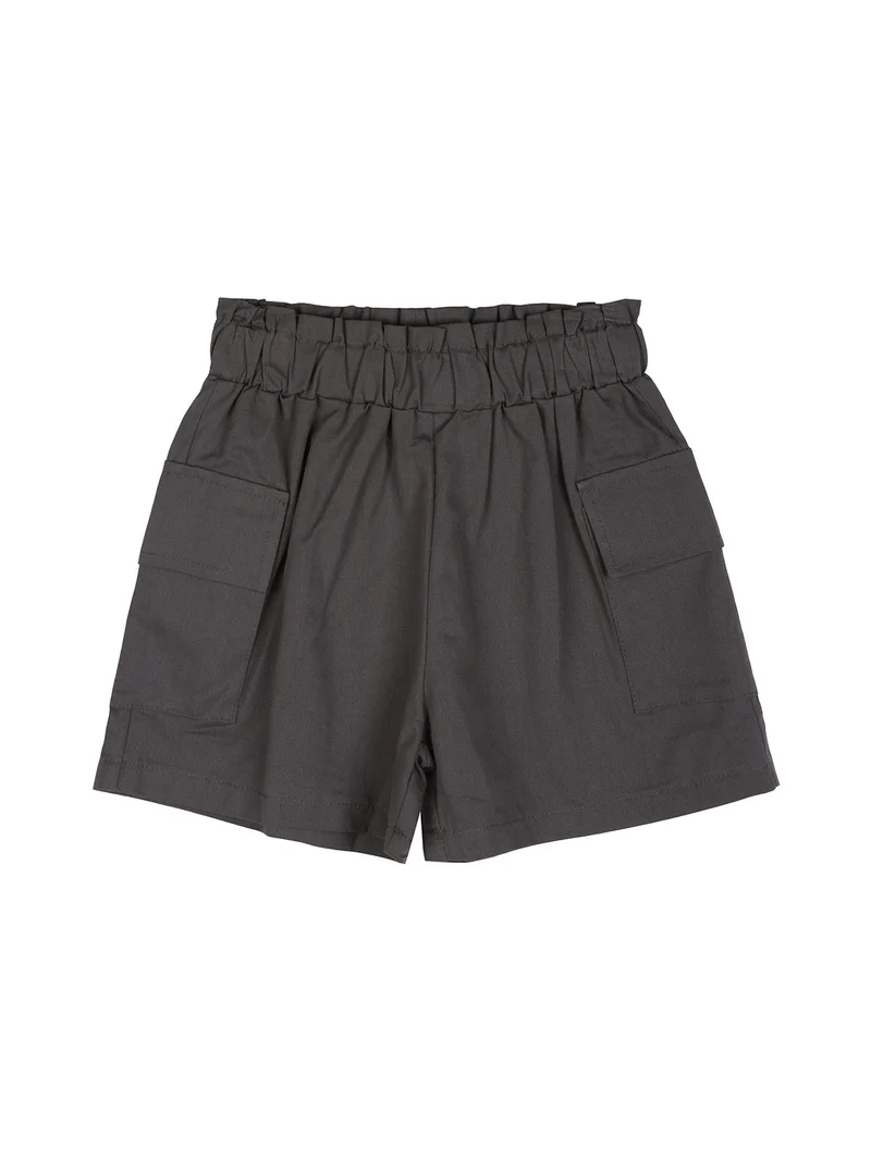 Completo corto da bambina con t-shirt e shorts con tasconi laterali - nero
