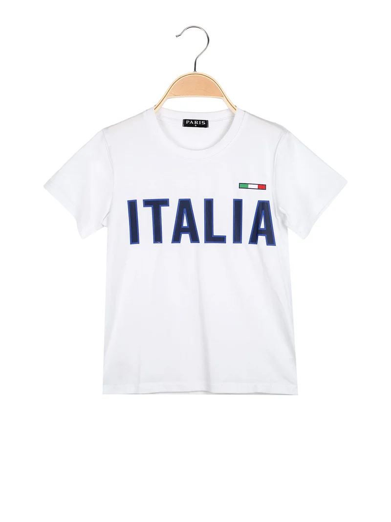 T-shirt da ragazzo in cotone con stampa ITALIA - bianco