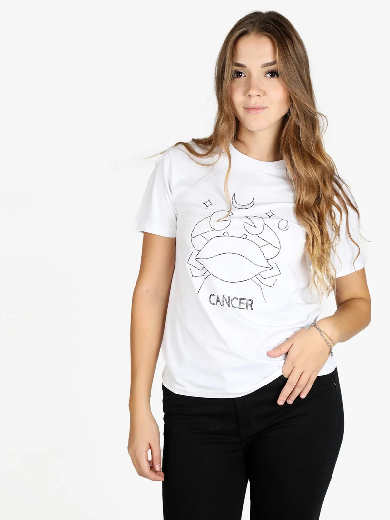 T-shirt manica corta donna segno zodiacale Cancro - bianco
