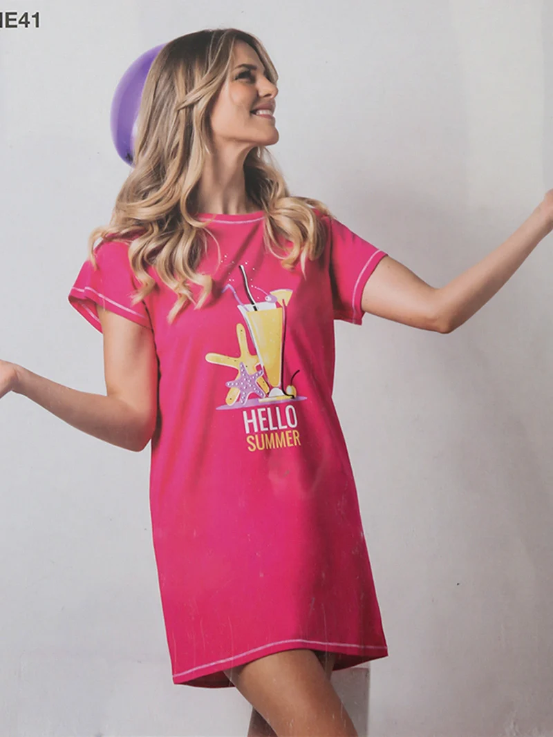 Maxi maglia da donna in cotone a maniche corte - fucsia