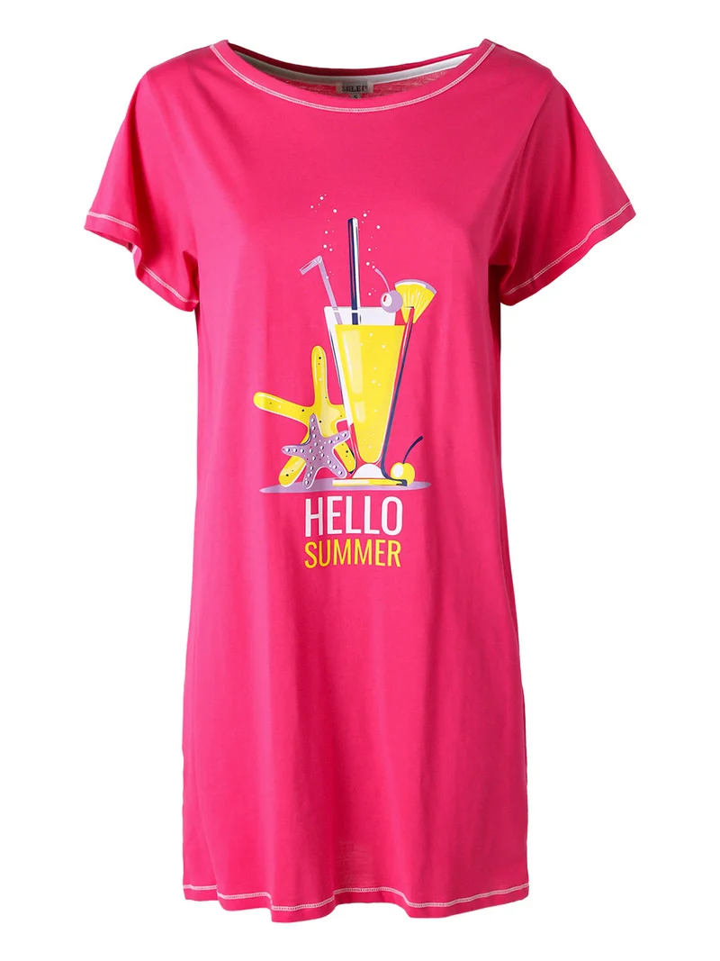 Maxi maglia da donna in cotone a maniche corte - fucsia
