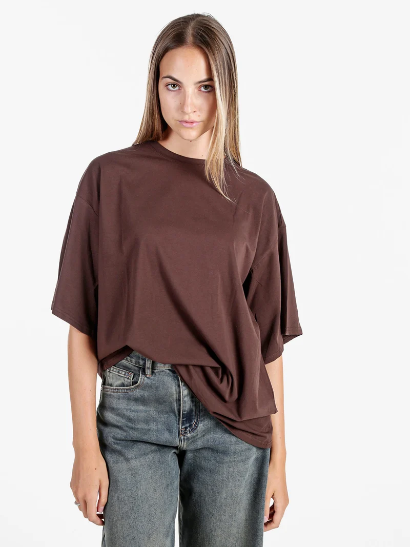 T-shirt donna oversize tinta unita - moro