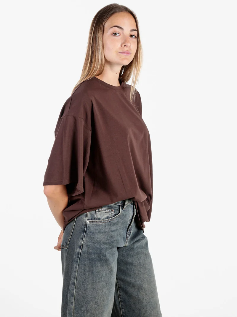 T-shirt donna oversize tinta unita - moro