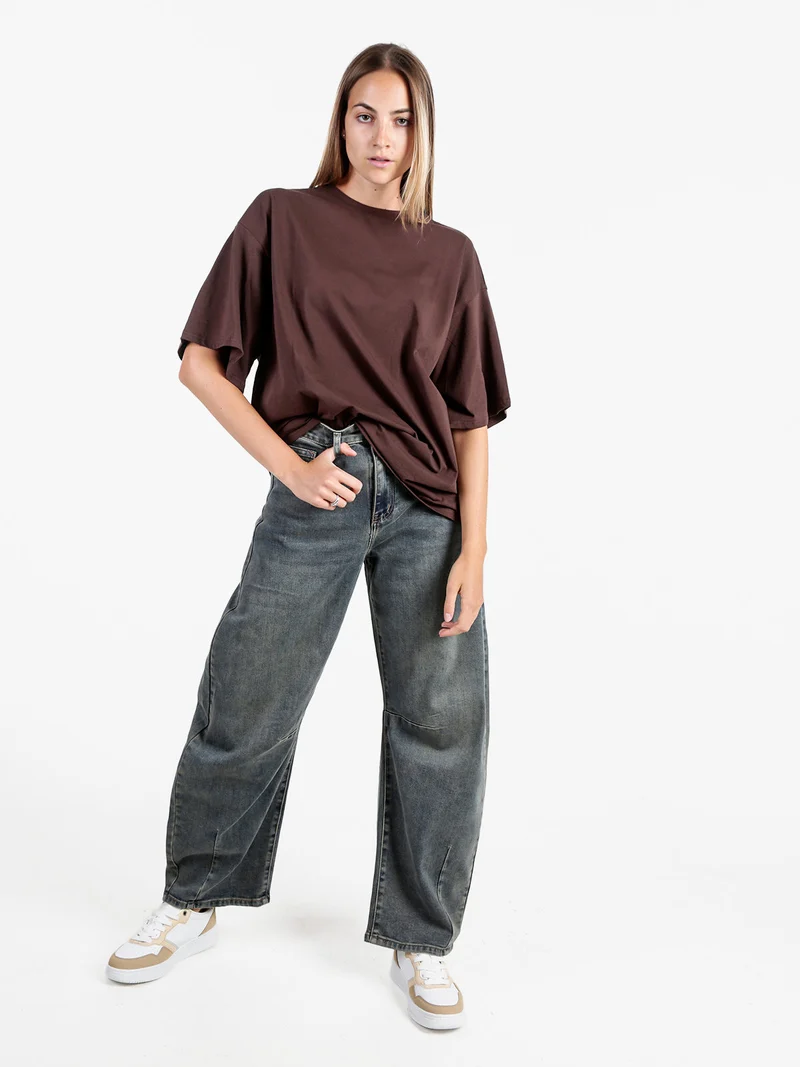 T-shirt donna oversize tinta unita - moro
