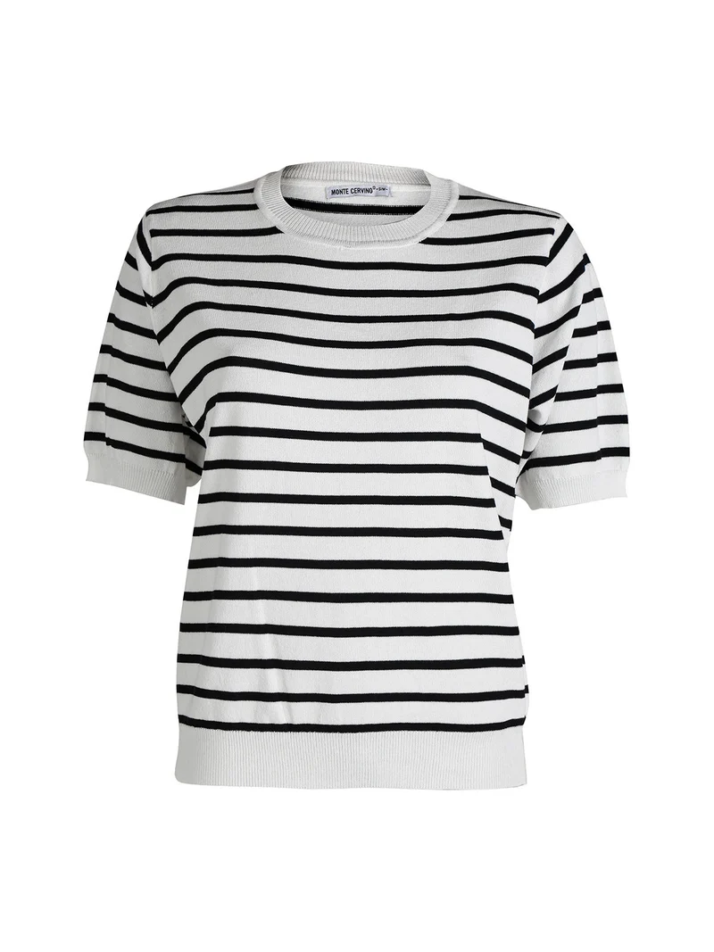 Maglia donna rigata a maniche corte - bianco