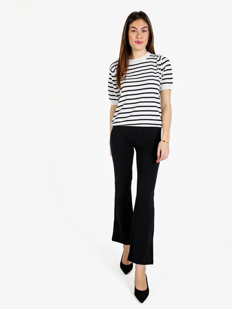 Maglia donna rigata a maniche corte - bianco