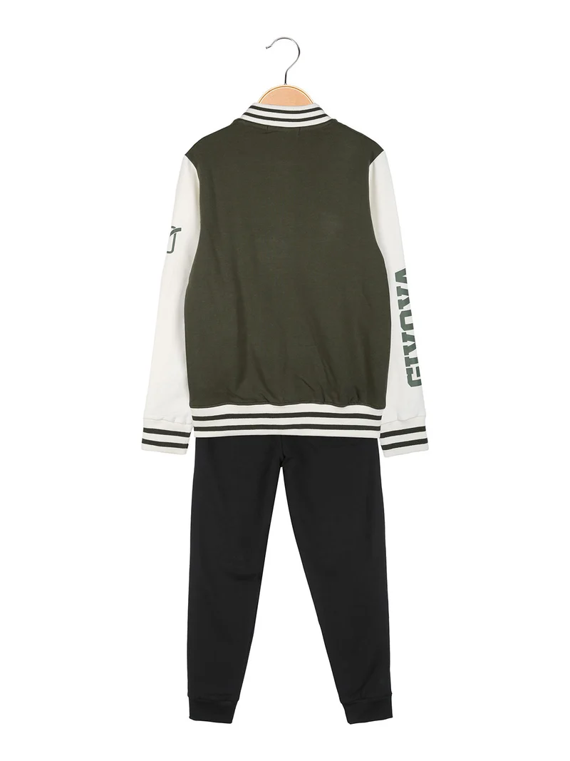 Completo felpa college da bambino 2 pezzi con bottoni - militare