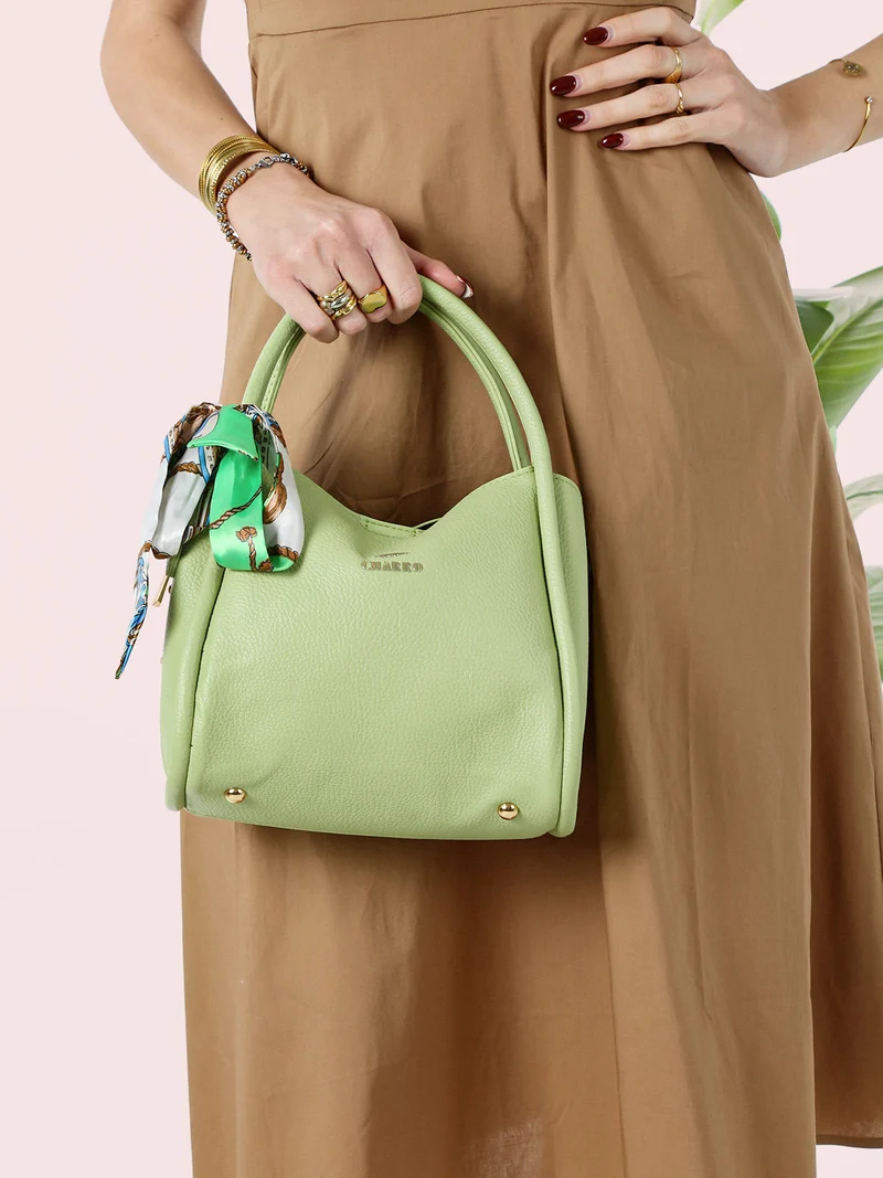 Borsa a mano mini tote con foulard - verde