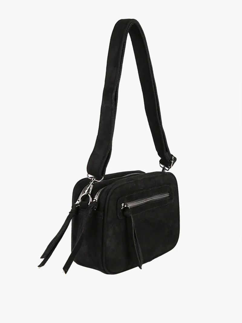 Borsa donna a tracolla scamosciata - nero