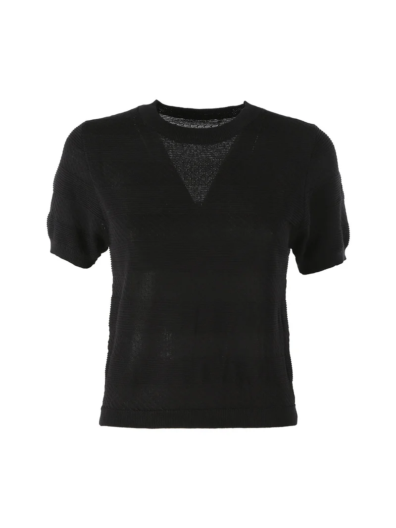 Maglia girocollo da donna a maniche corte - nero