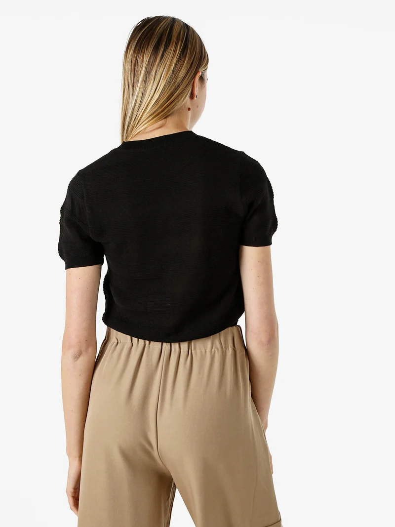 Maglia girocollo da donna a maniche corte - nero