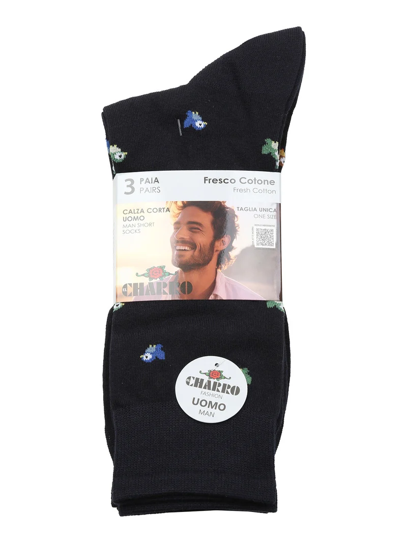 Confezione da 3 paia di calze corte da uomo in cotone - azzurro