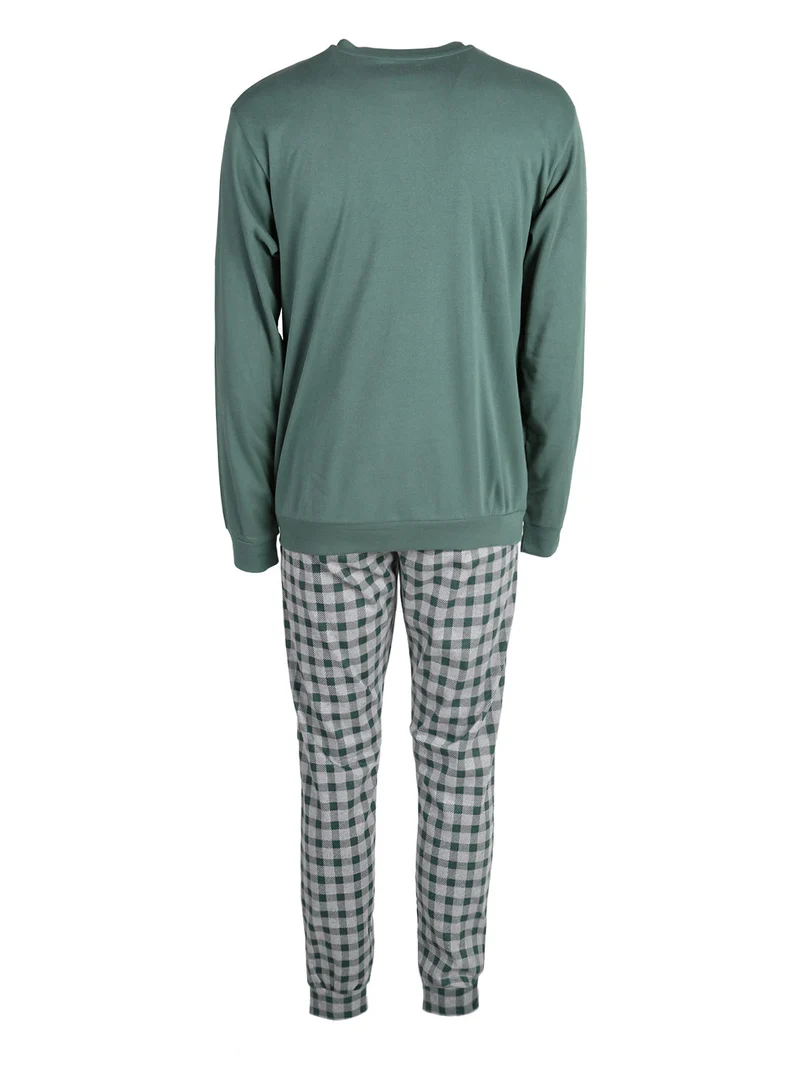 Pigiama da uomo in misto cotone con pantaloni a quadri e taschino - verde