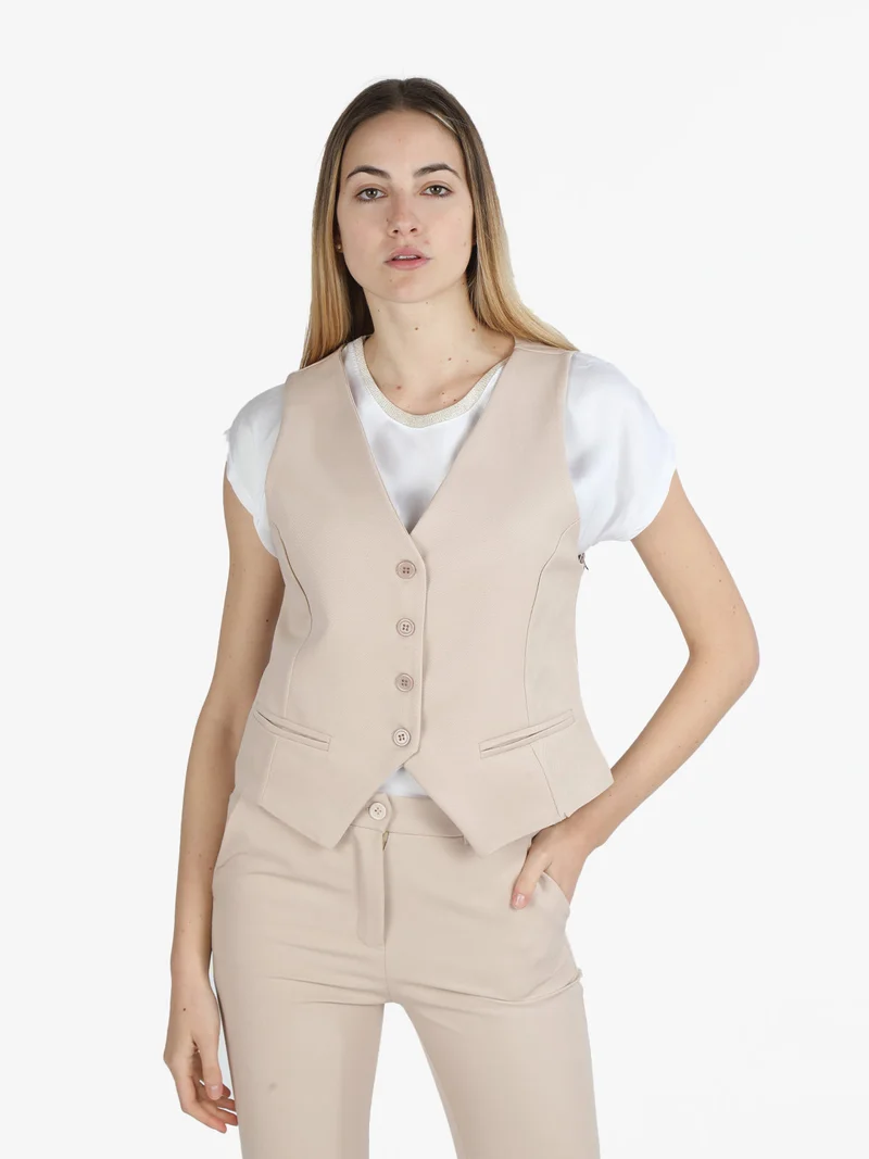 Gilet donna elegante con bottoni - beige