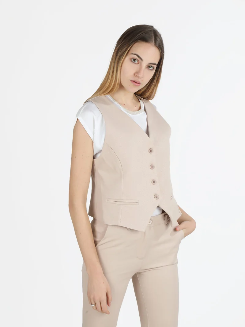 Gilet donna elegante con bottoni - beige