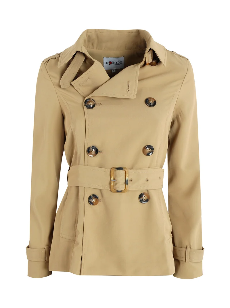 Trench corto da donna a doppiopetto - khaki