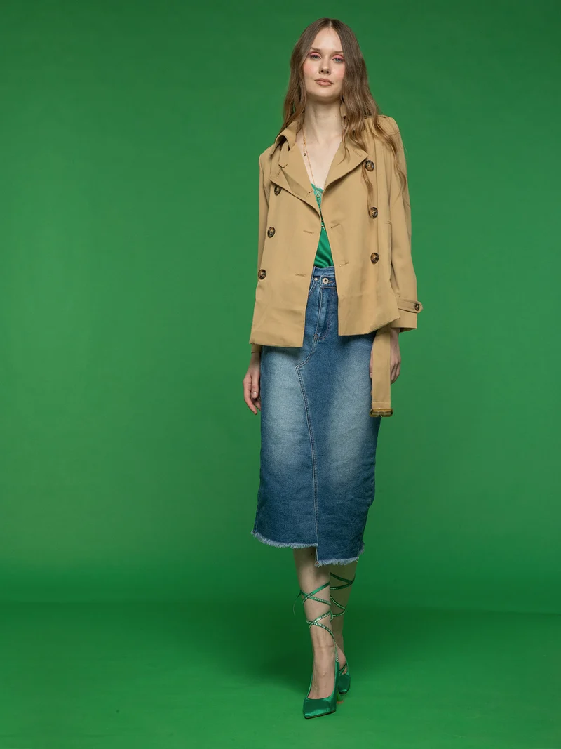 Trench corto da donna a doppiopetto - khaki