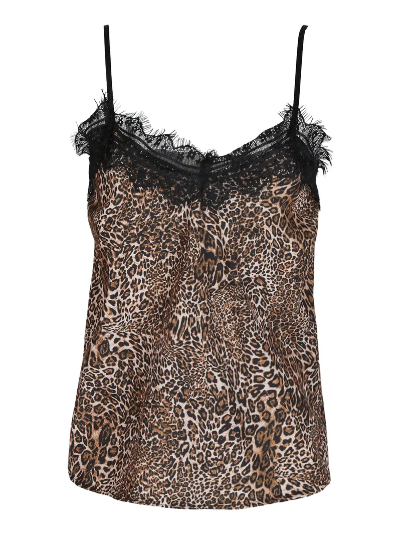 Top donna effetto raso con stampa animalier - marrone