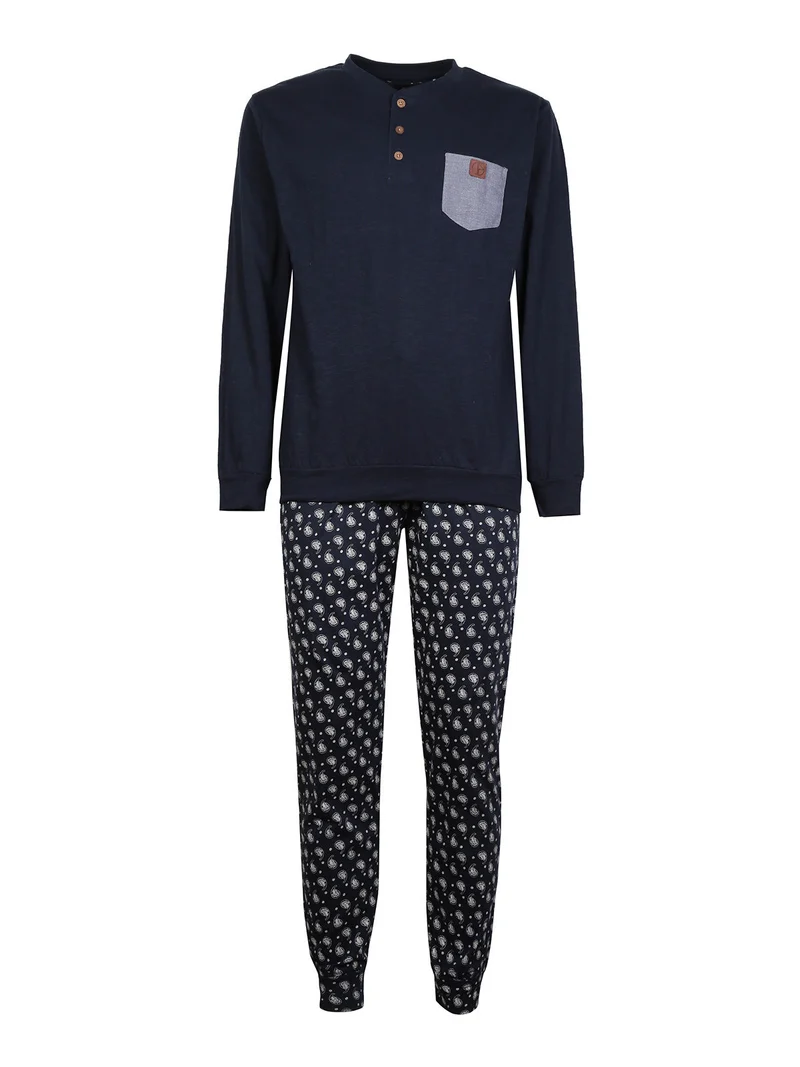 Pigiama lungo uomo in cotone con stampe - blu scuro