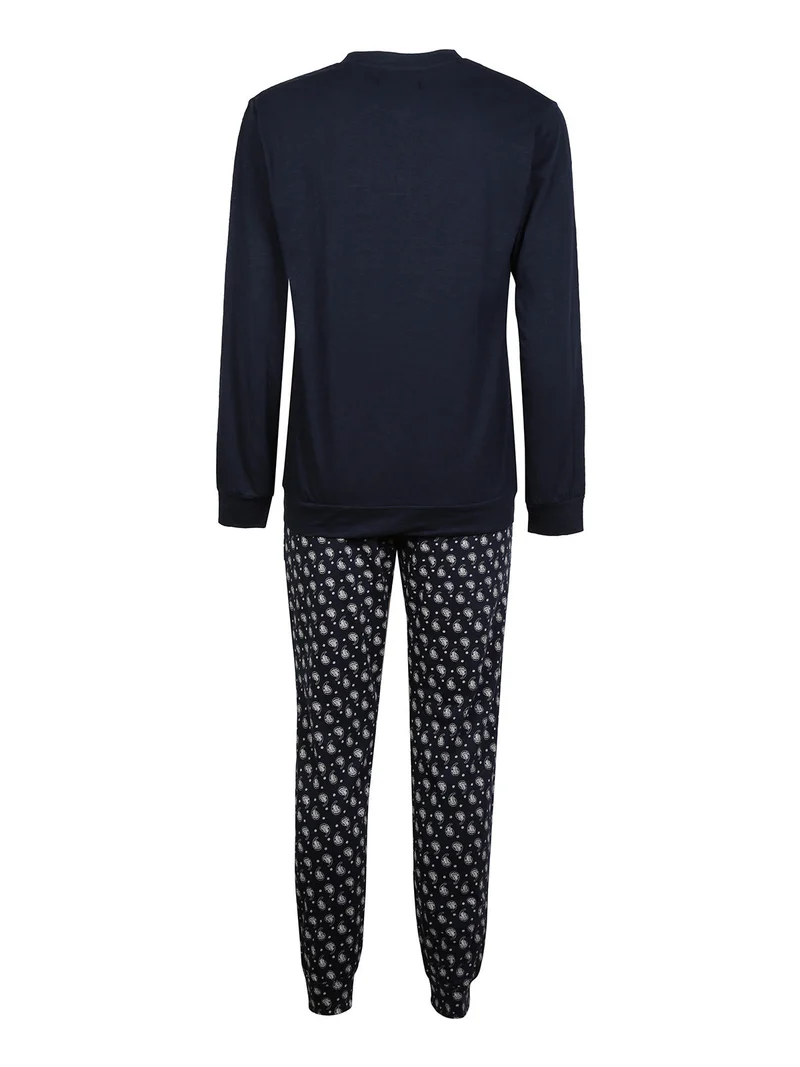 Pigiama lungo uomo in cotone con stampe - blu scuro