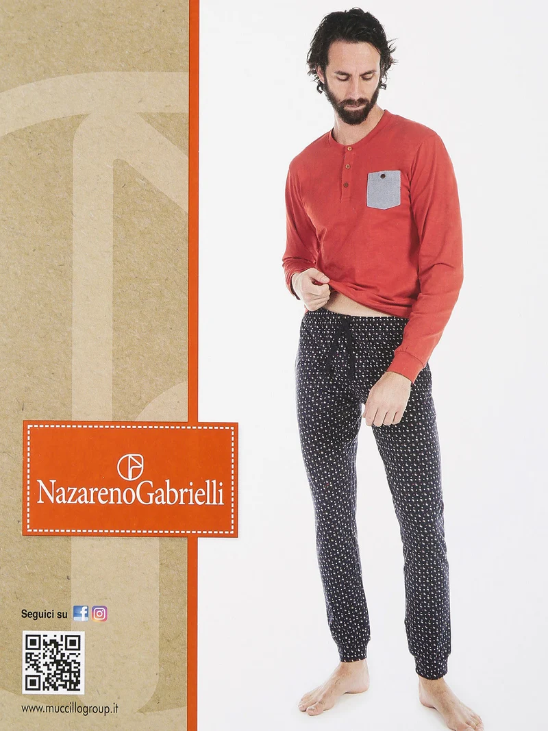 Pigiama lungo uomo in cotone con stampe - blu scuro