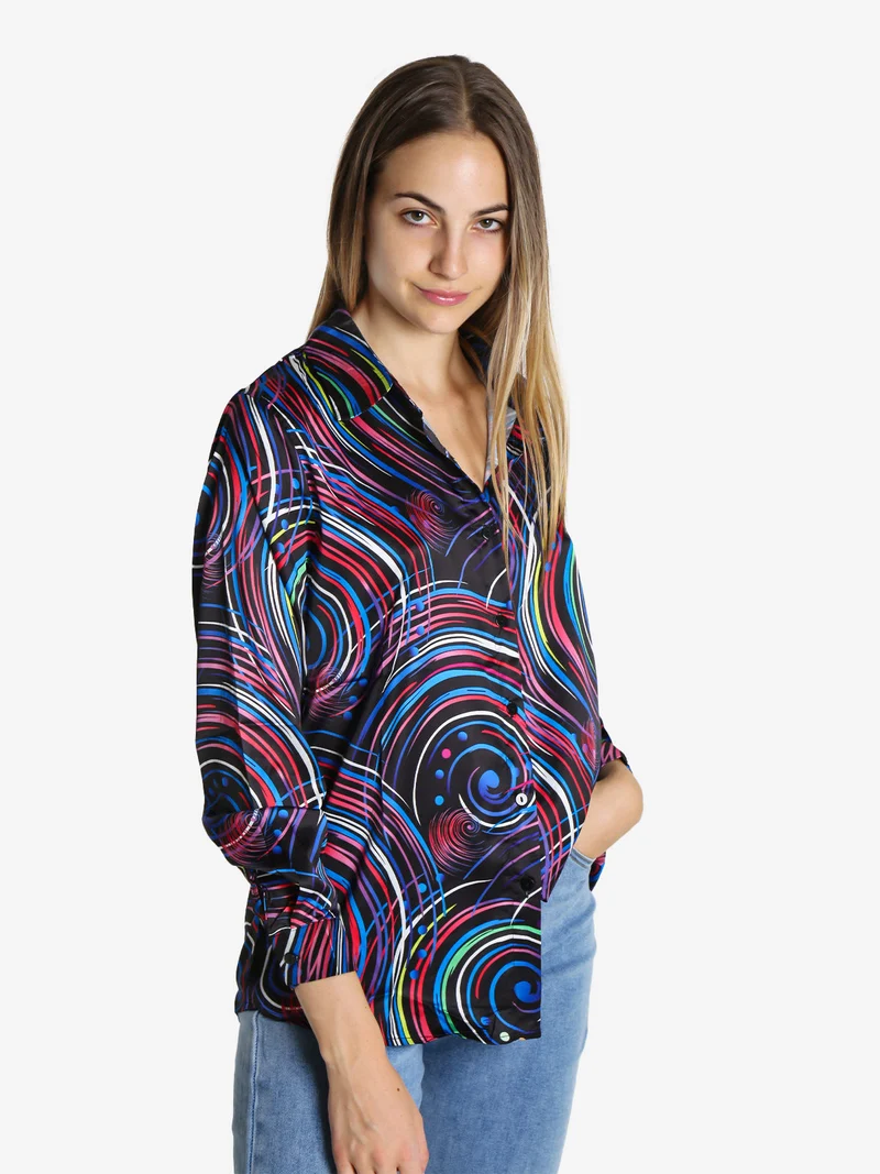 Camicia donna a maniche lunghe con stampa a fantasia - blu