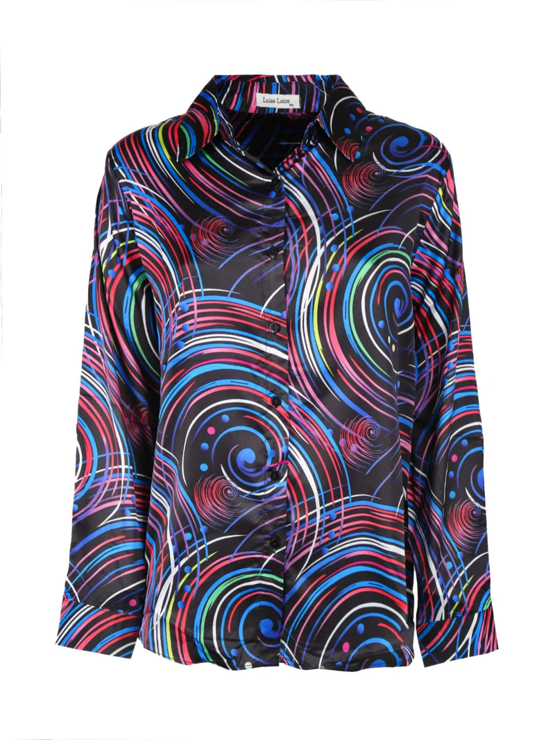 Camicia donna a maniche lunghe con stampa a fantasia - blu