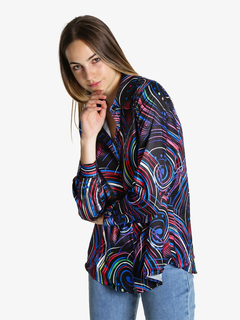 Camicia donna a maniche lunghe con stampa a fantasia - blu
