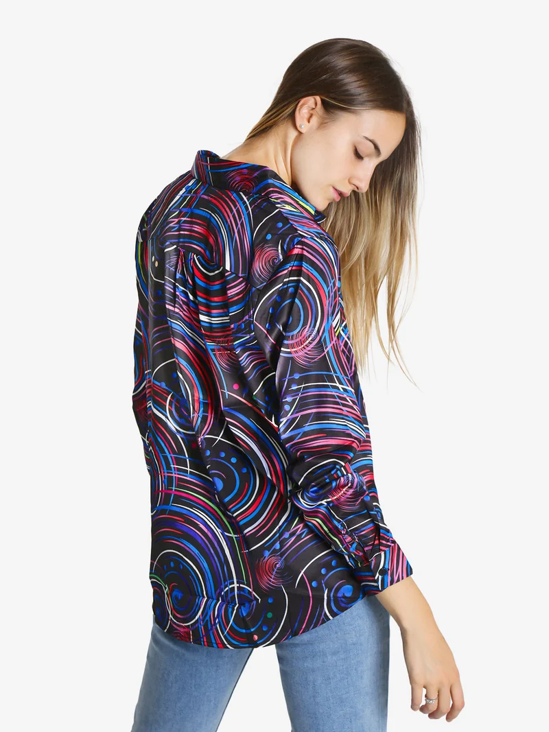 Camicia donna a maniche lunghe con stampa a fantasia - blu