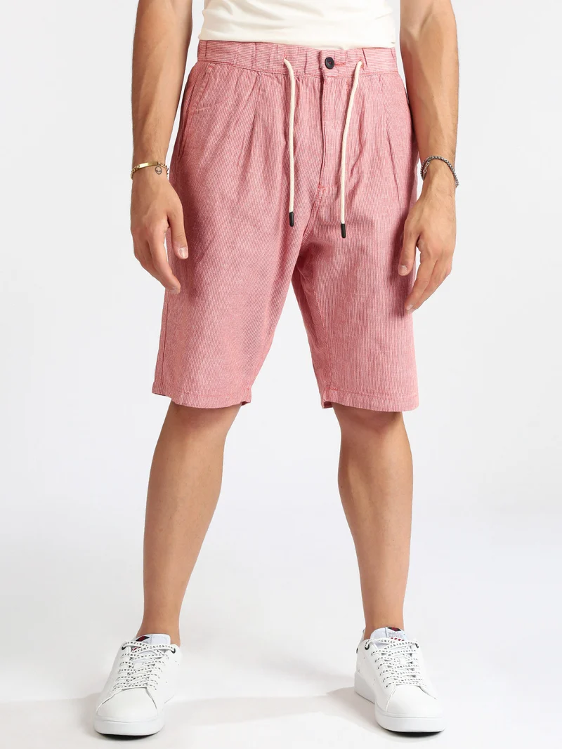 Bermuda uomo in misto lino e cotone - rosso