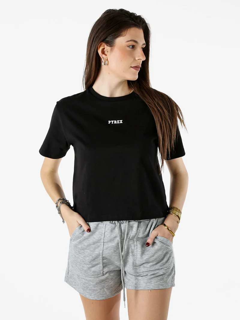 T-shirt cropped da donna con logo - nero