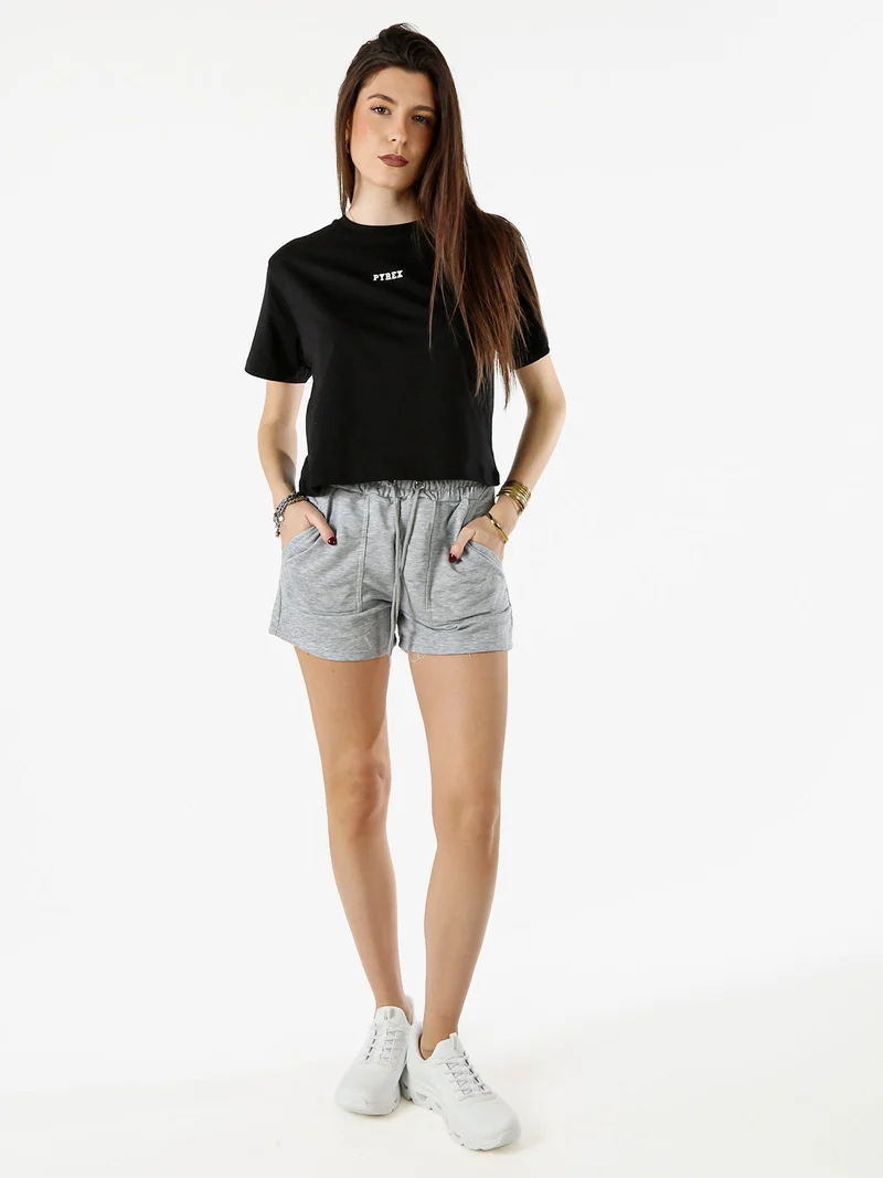 T-shirt cropped da donna con logo - nero