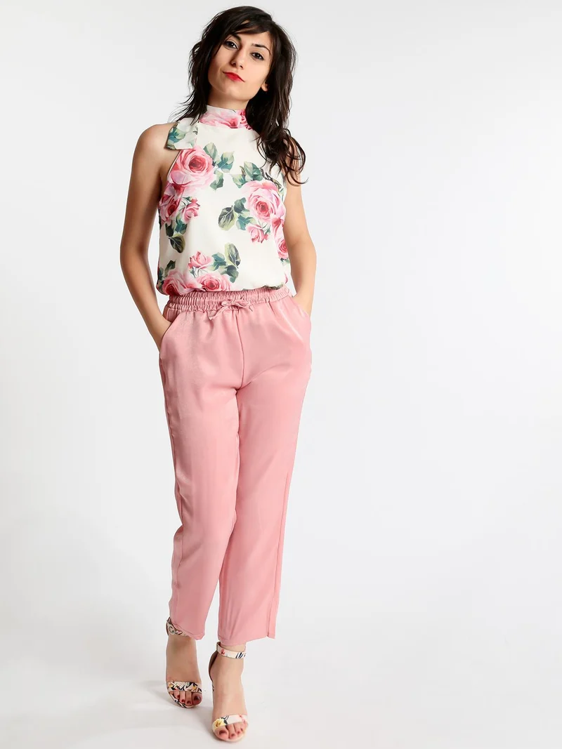 Pantaloni morbidi effetto raso - rosa