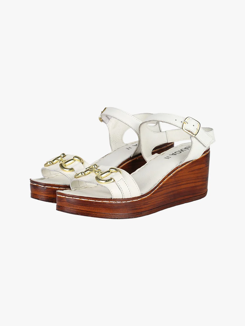 Sandali donna in pelle con zeppa e plateau - bianco