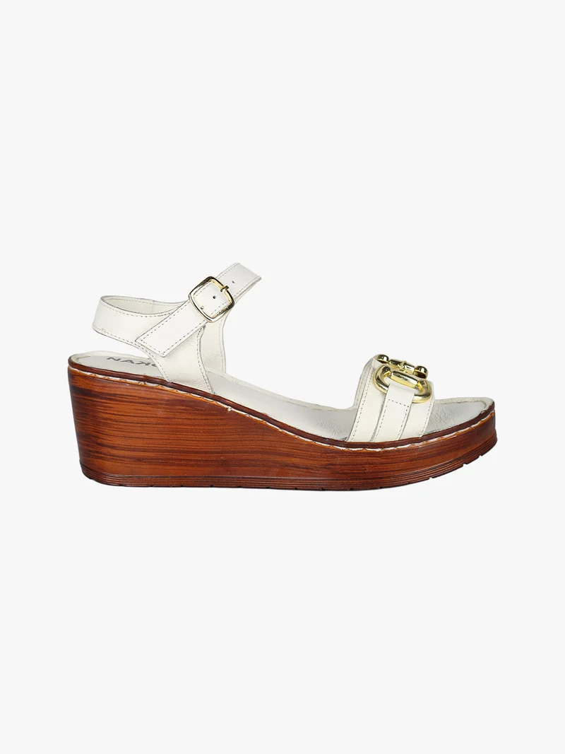 Sandali donna in pelle con zeppa e plateau - bianco