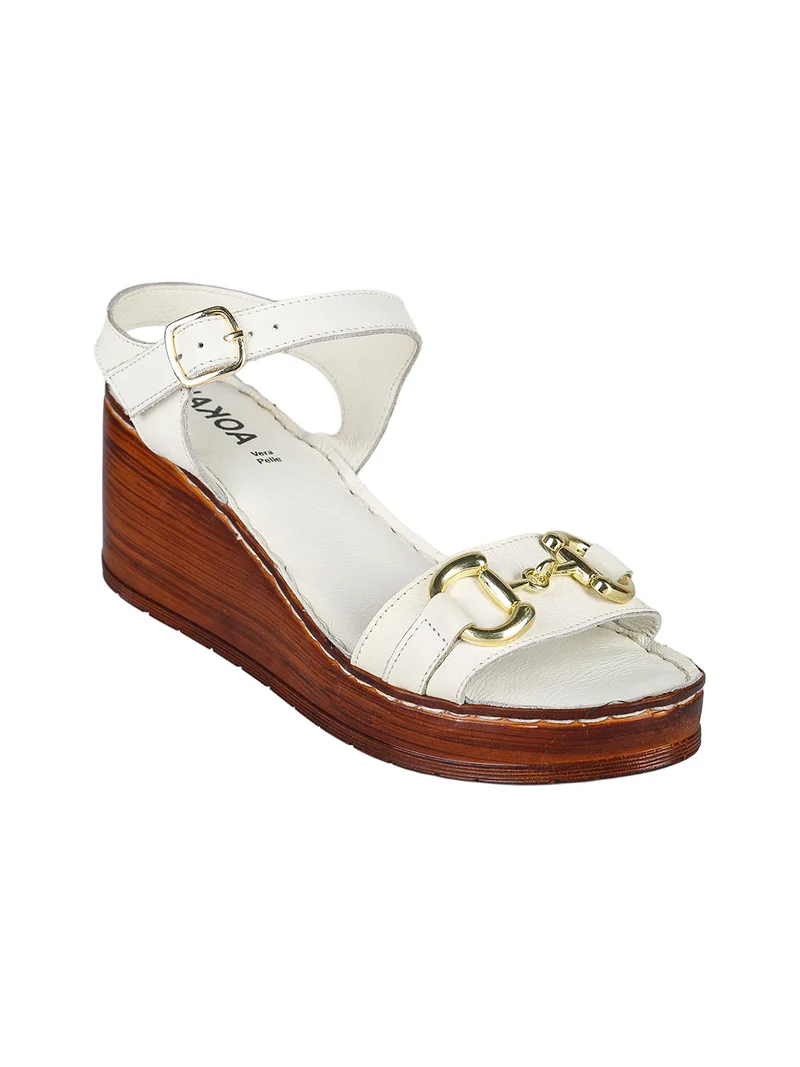 Sandali donna in pelle con zeppa e plateau - bianco