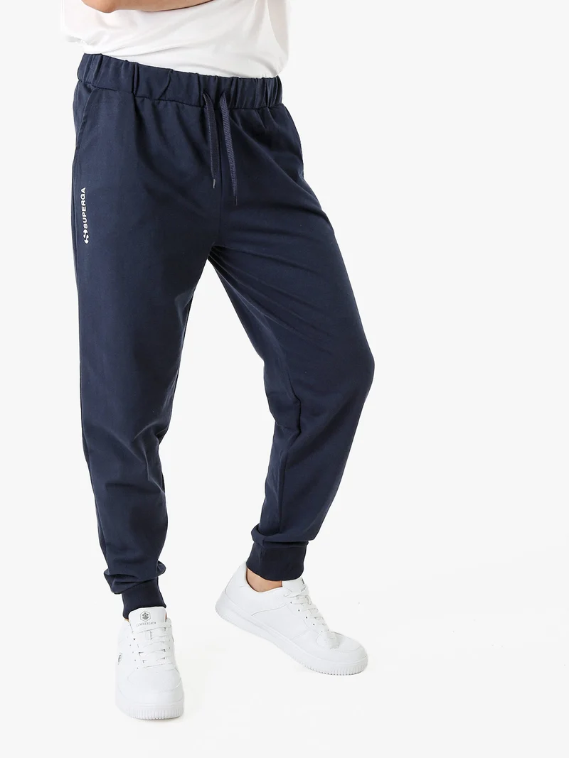 Pantaloni tuta da uomo in felpa con coulisse e polsini - blu scuro