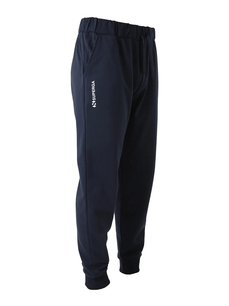 Pantaloni tuta da uomo in felpa con coulisse e polsini - blu scuro