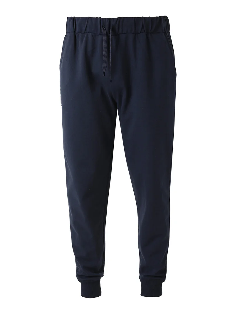 Pantaloni tuta da uomo in felpa con coulisse e polsini - blu scuro