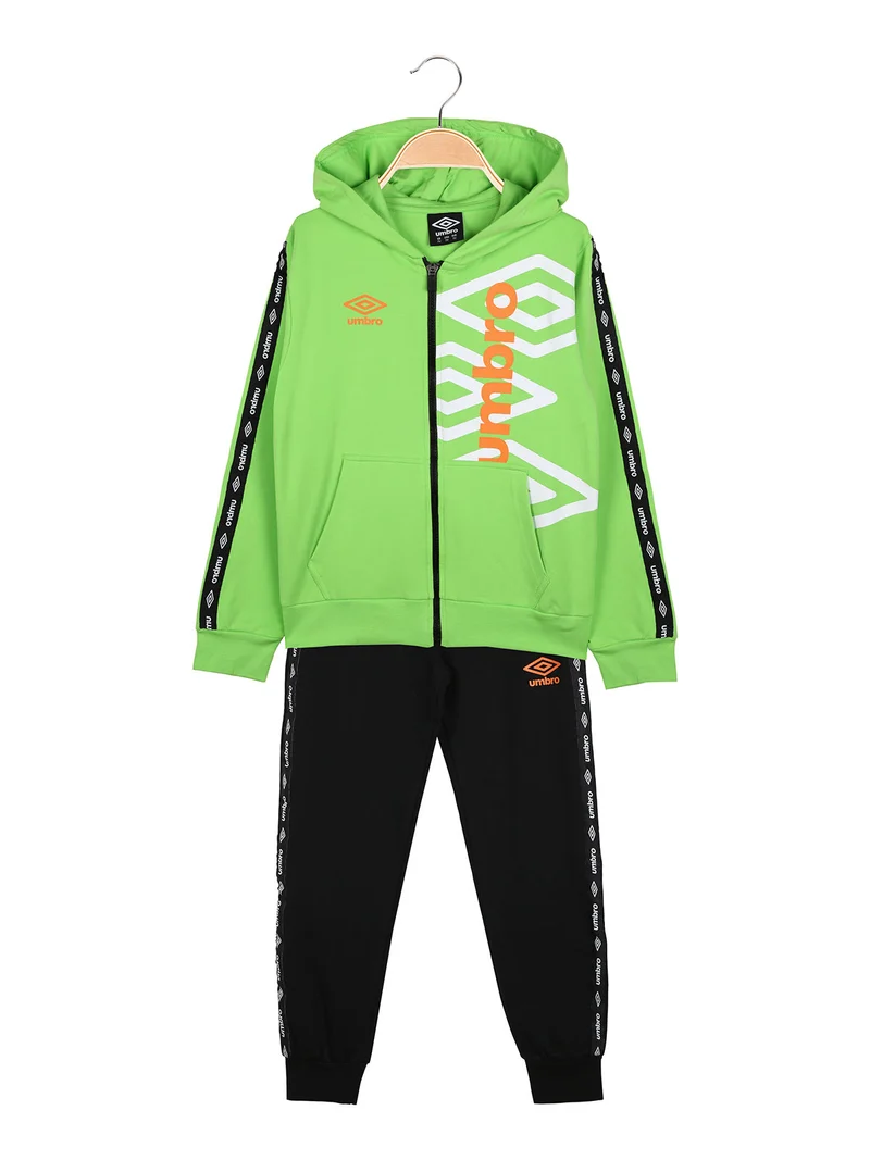 Completo tuta da bambino 2 pezzi full zip con cappuccio e logo - verde chiaro