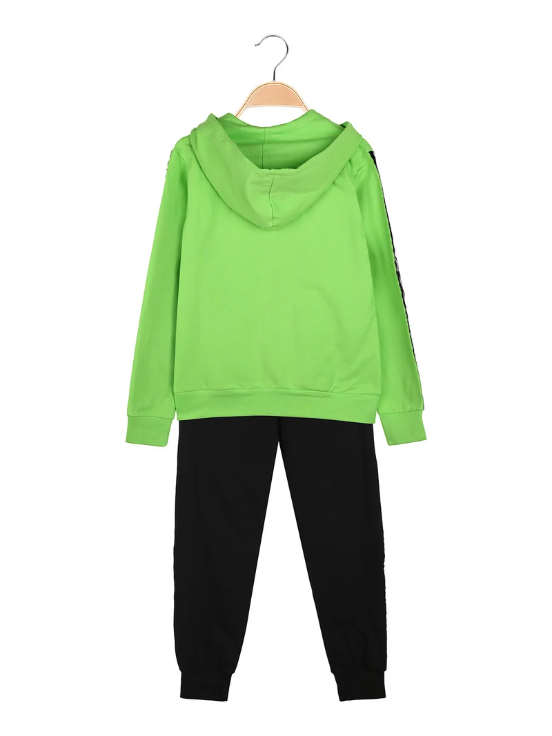 Completo tuta da bambino 2 pezzi full zip con cappuccio e logo - verde chiaro